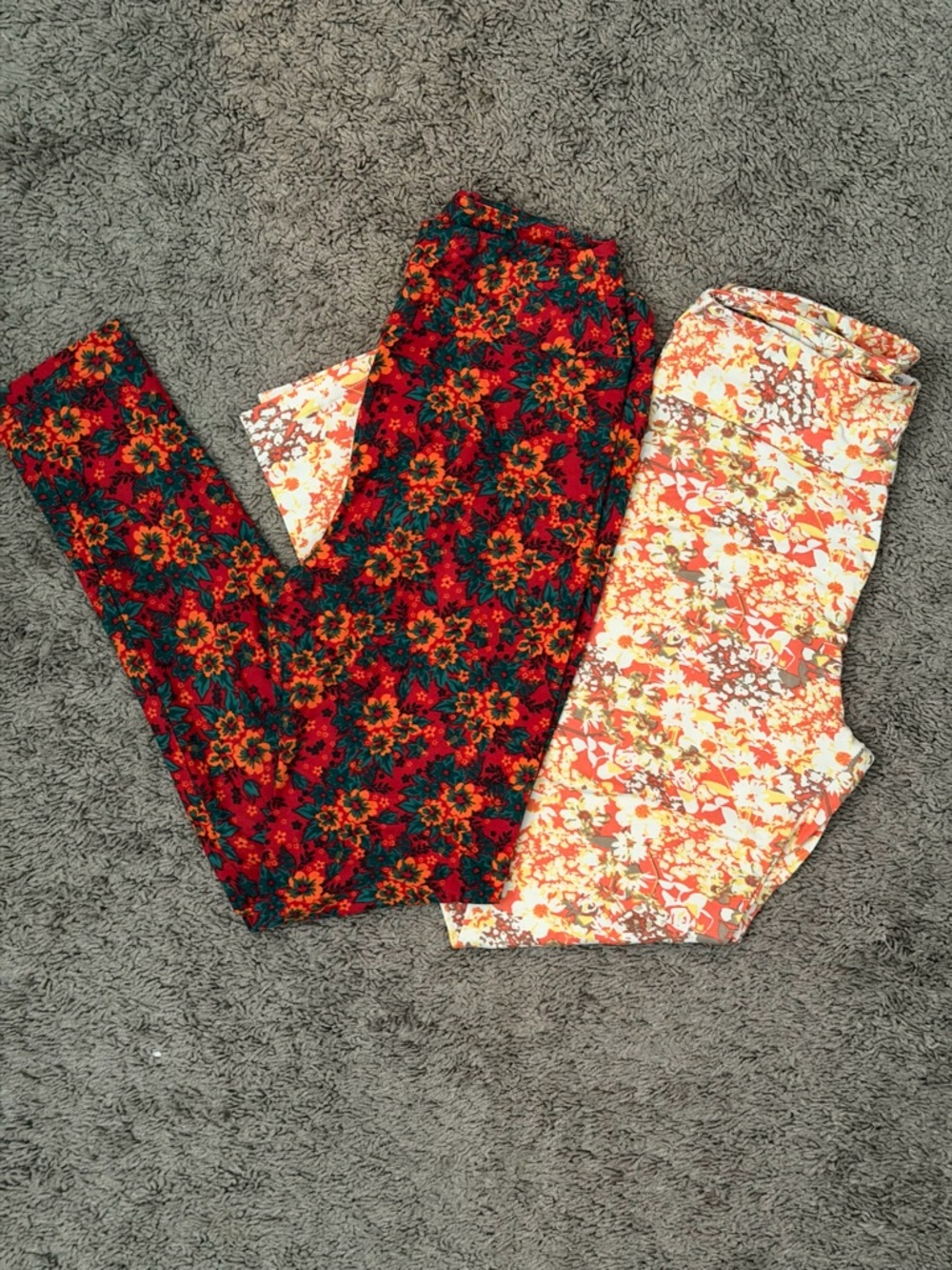 LuLaRoe Floral Leggings Duo - Red & Cream